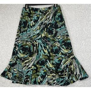 Notations Women's Midi Skirt Large Green Black Camo Boho Hippie Y2K Gypsy‎ Flowy